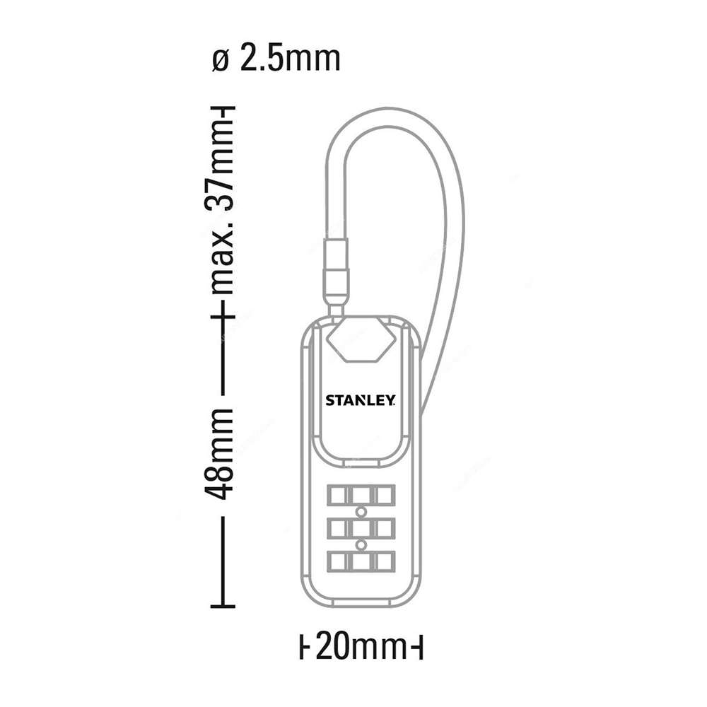 قفل الأمان الأصفر ذو السلك (Stanley) المطلي بالزنك قياس (20mm) و المكون من ثلاثة أرقام بمعايير إدارة أمن النقل (TSA) 1