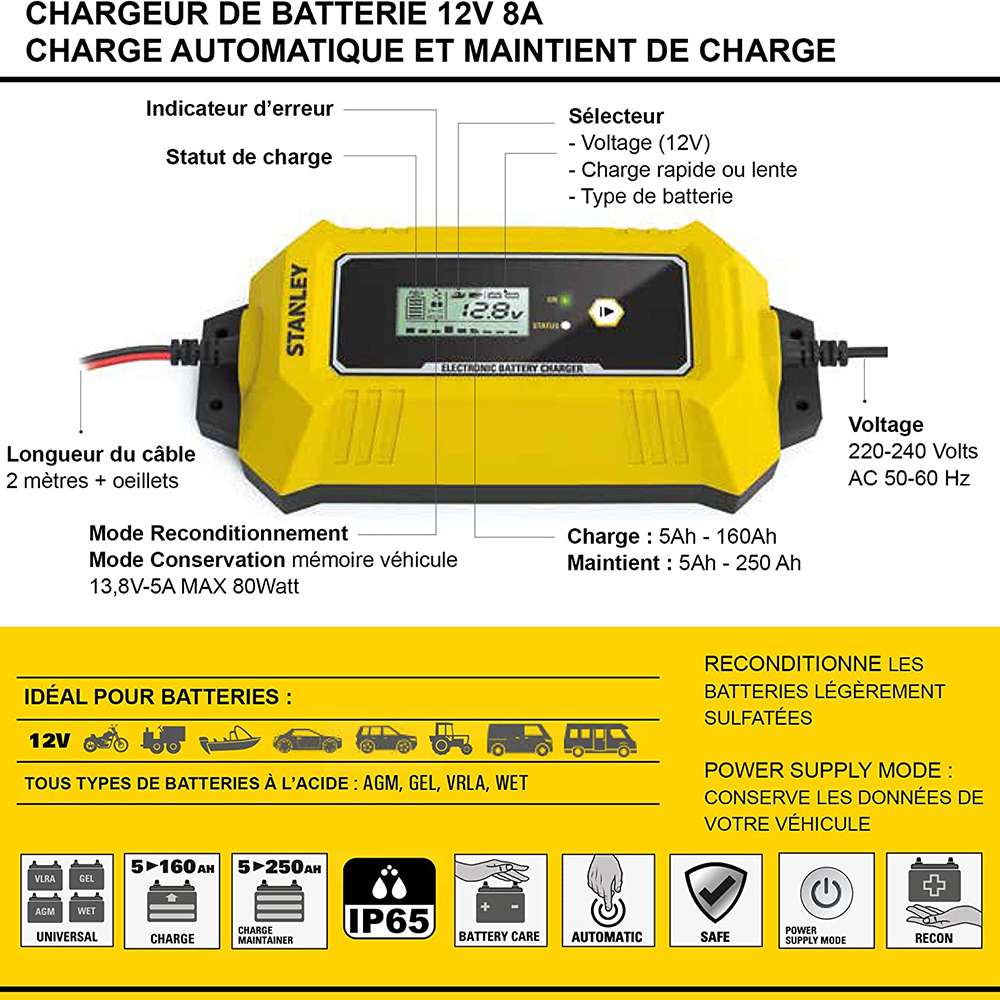 Stanley Smart Battery Charger 8 Amp for 6V/12V Batteries 4