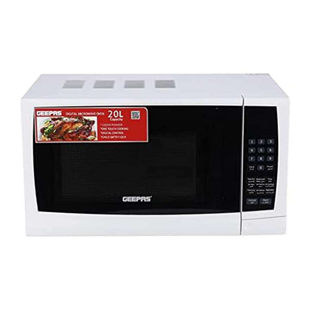 Geepas 20L Digital Microwave Oven With Multiple Cooking Menus & Child Lock 1200W