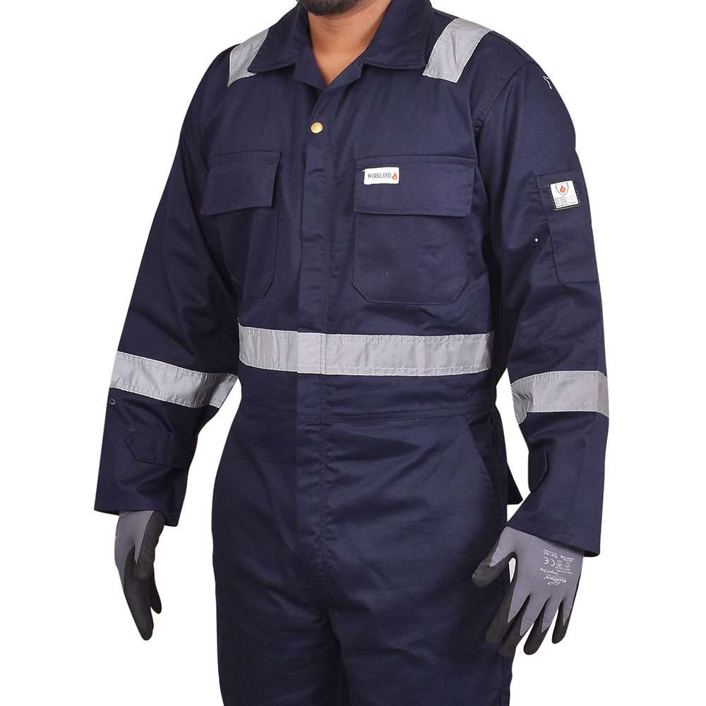 Workland KCH 230GSM 100% Cotton Fire Retardant Reftlective Tape Coverall Navy Blue - XL 1
