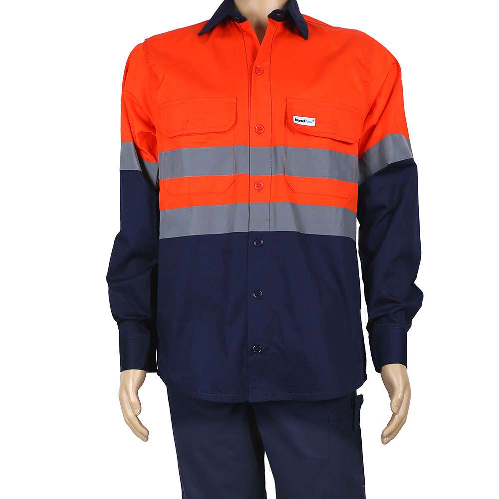 بنطال و سترة الحماية فولتكس (AOI) المصنوعة من نسيج قطني باللون الأزرق البحري و البرتقالي قياس (2XL) 1