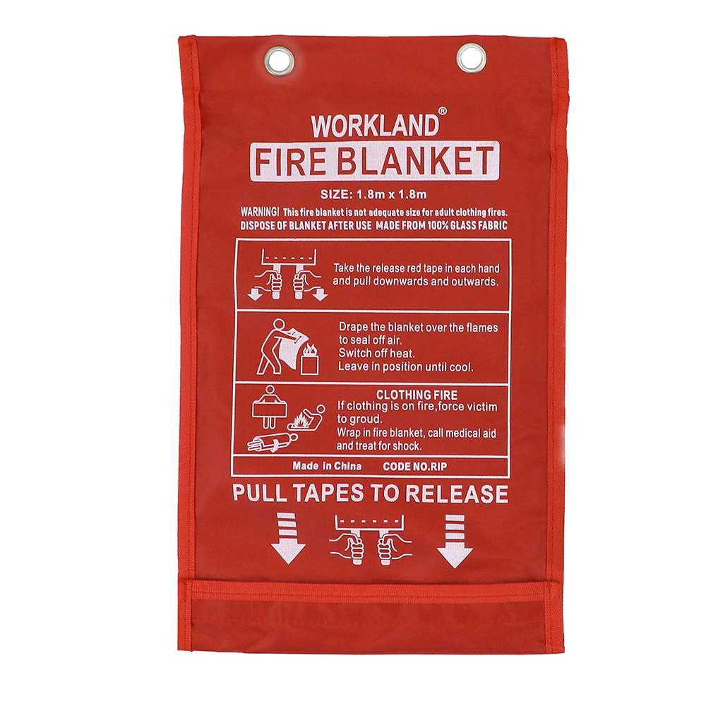 Workland RIP Fire Blanket 1.8 m x 1.8 m x 0.4 mm, Nylon Bag Pack 2