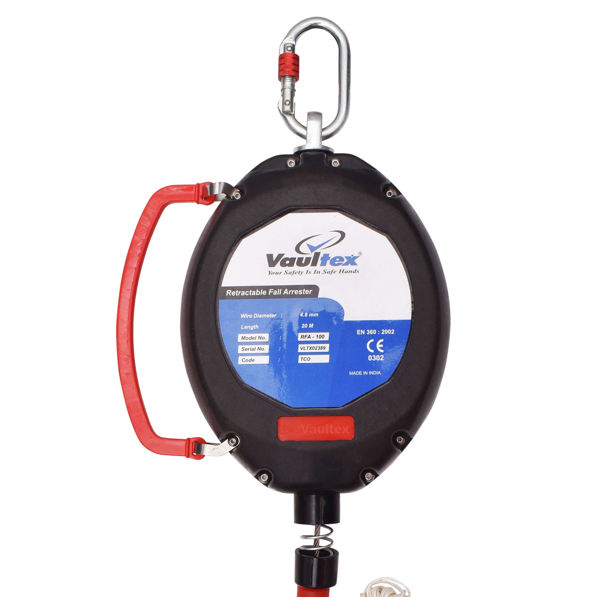 Vaultex TCO 20 Mtr Wire Rope Handle Carry Retractable Fall Arrester 1