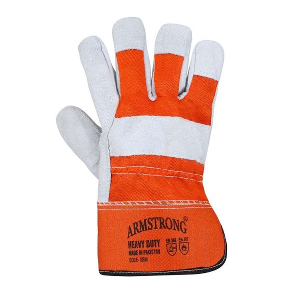 Armstrong BBM Single Palm Leather gloves Orange & Grey, 12Pair/Pack 0