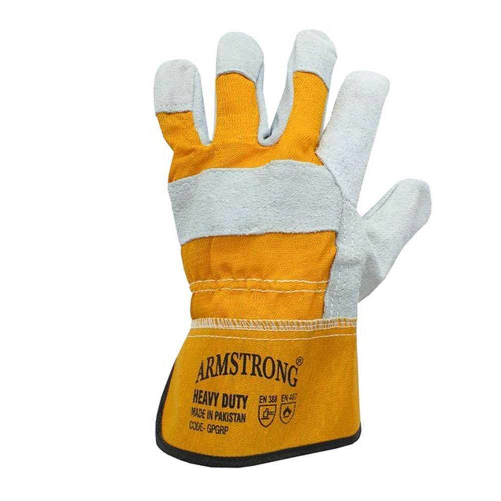 Armstrong GPGRP Single Palm Leather gloves Yellow & Grey, 12Pair/Pack