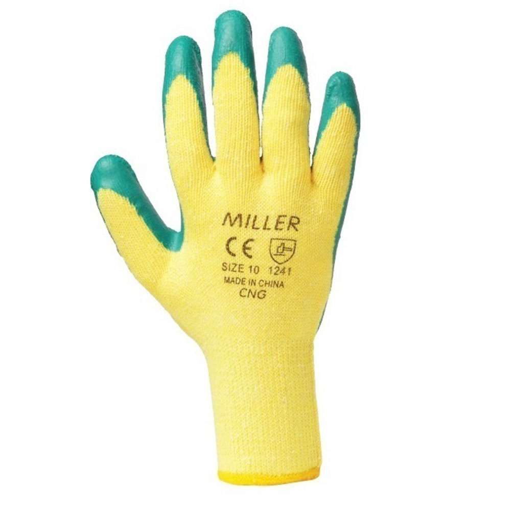 قفازات ميلر (CNG) المطلية باللاتكس باللون الأخضر و الأصفر مقاس (XL) و المكونة من (12Pair) زوج 0