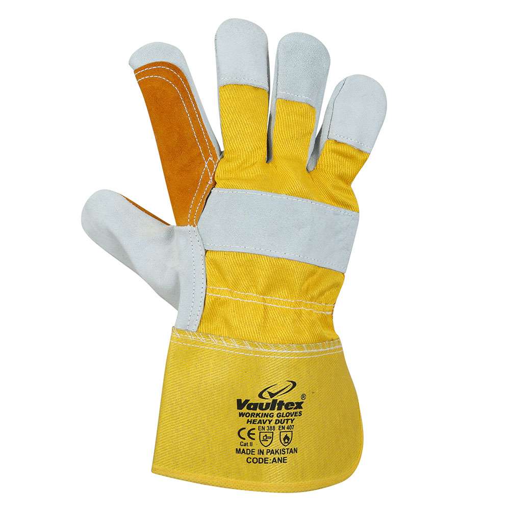Vaultex ANE Heavy duty Double Palm Leather Yellow & Grey, 12Pair/Pack