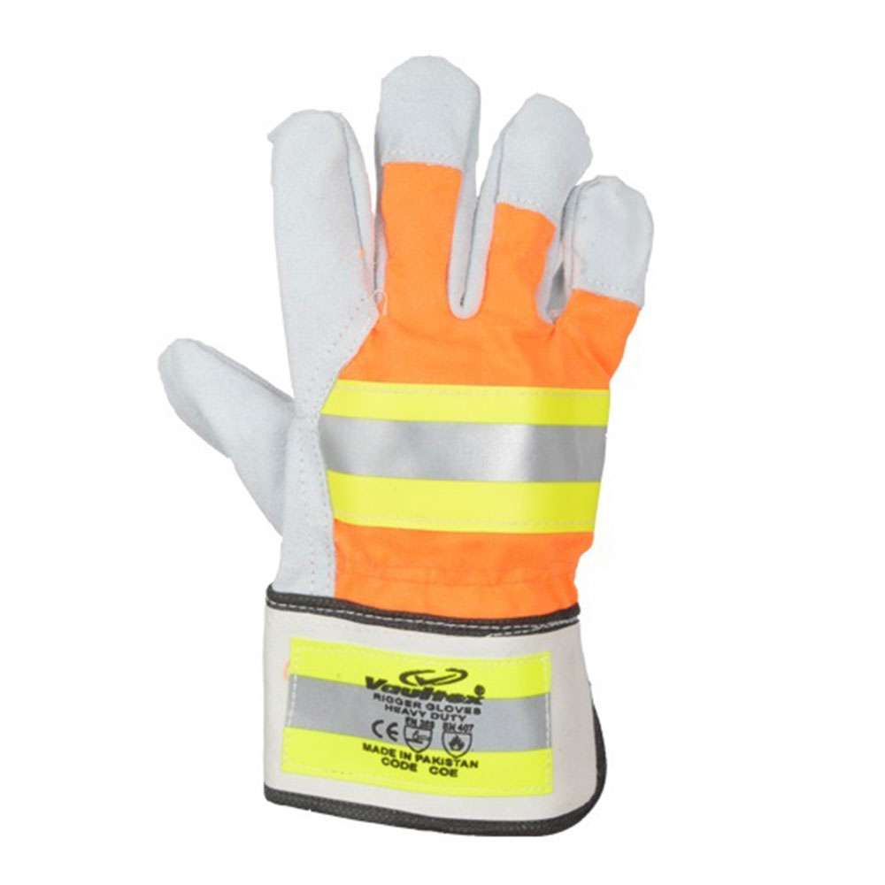 Vaultex COE Single Palm Leather with reflective gloves Orange & Grey, 12Pair/Pack