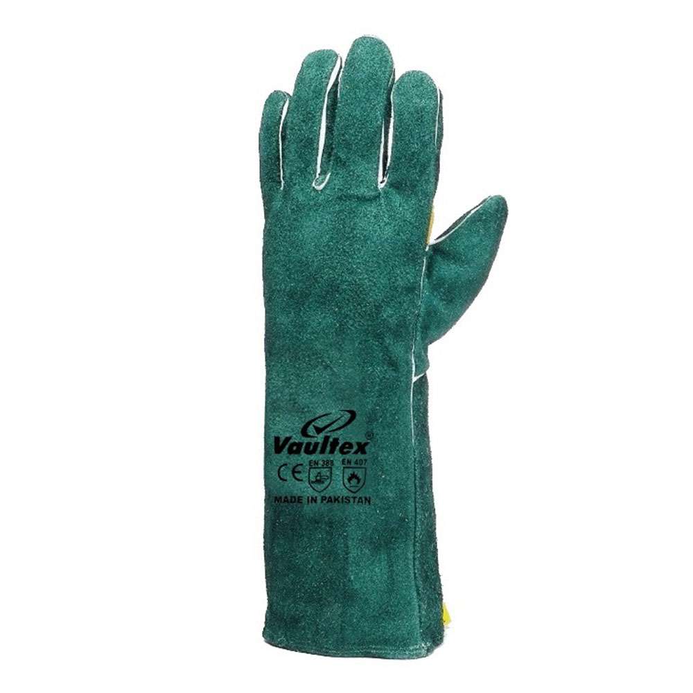 Vaultex DPW Hockey Palm Welding gloves with Piping 16 inch, Green Colour, 12Pair/Pack 0