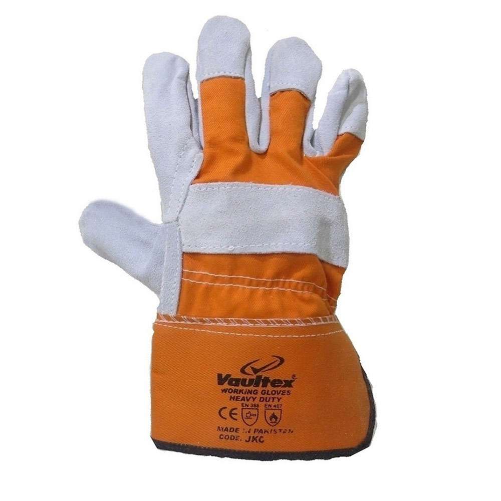 Vaultex JKC Single Palm Leather gloves Orange & Grey, 12Pair/Pack