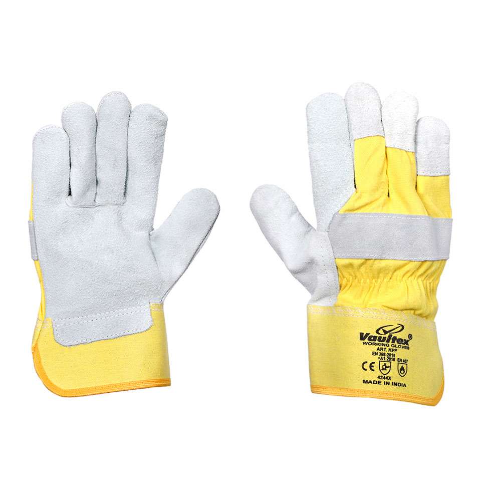 Vaultex KPF Single Palm Leather gloves Yellow & Grey, 12Pair/Pack 2