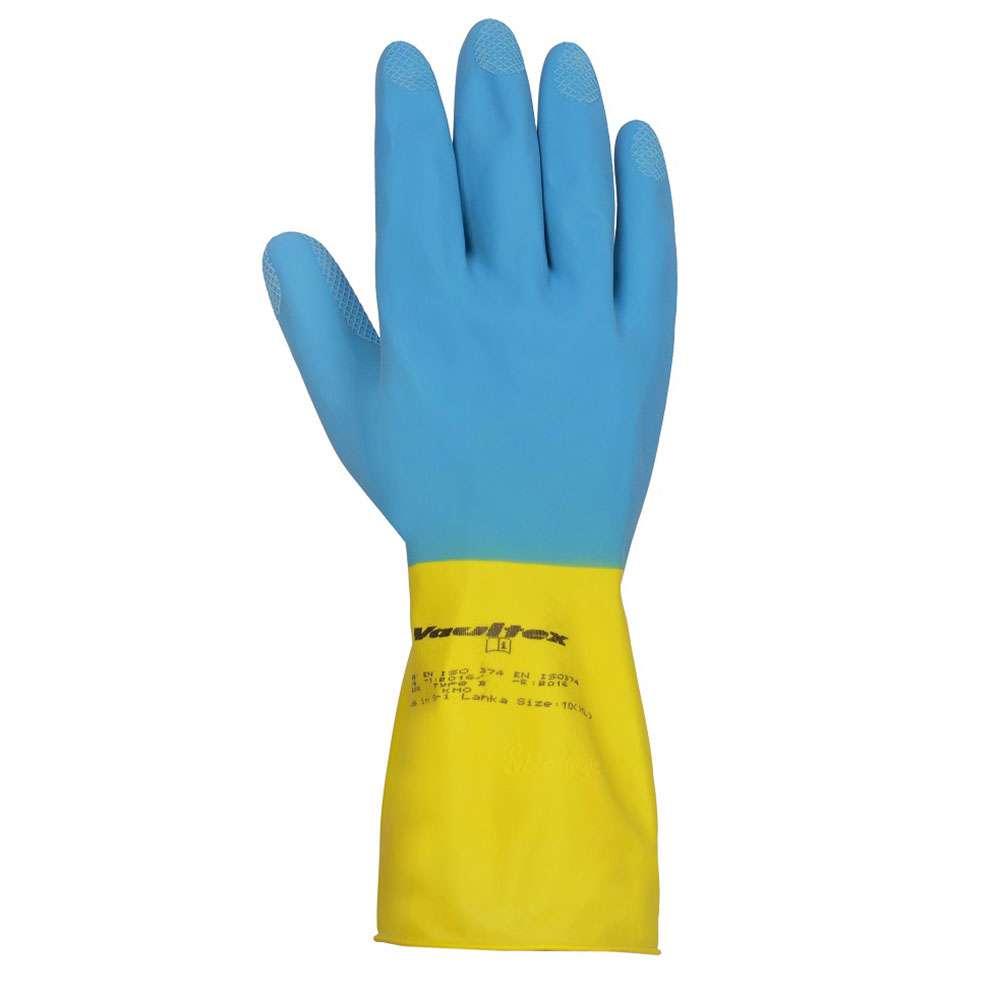 Vaultex NEP Latex Rubber gloves Length 33CM Color Blue & Yellow, 1Pair/Pack