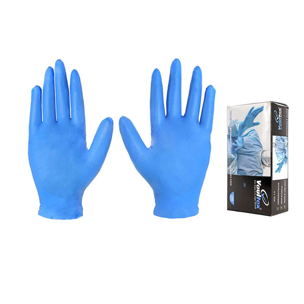 قفازات فولتكس (OWN) للاستخدام مرة واحدة من النتريل خالية من البودرة لون أزرق مكونة من (100Pcs) قطعة 1