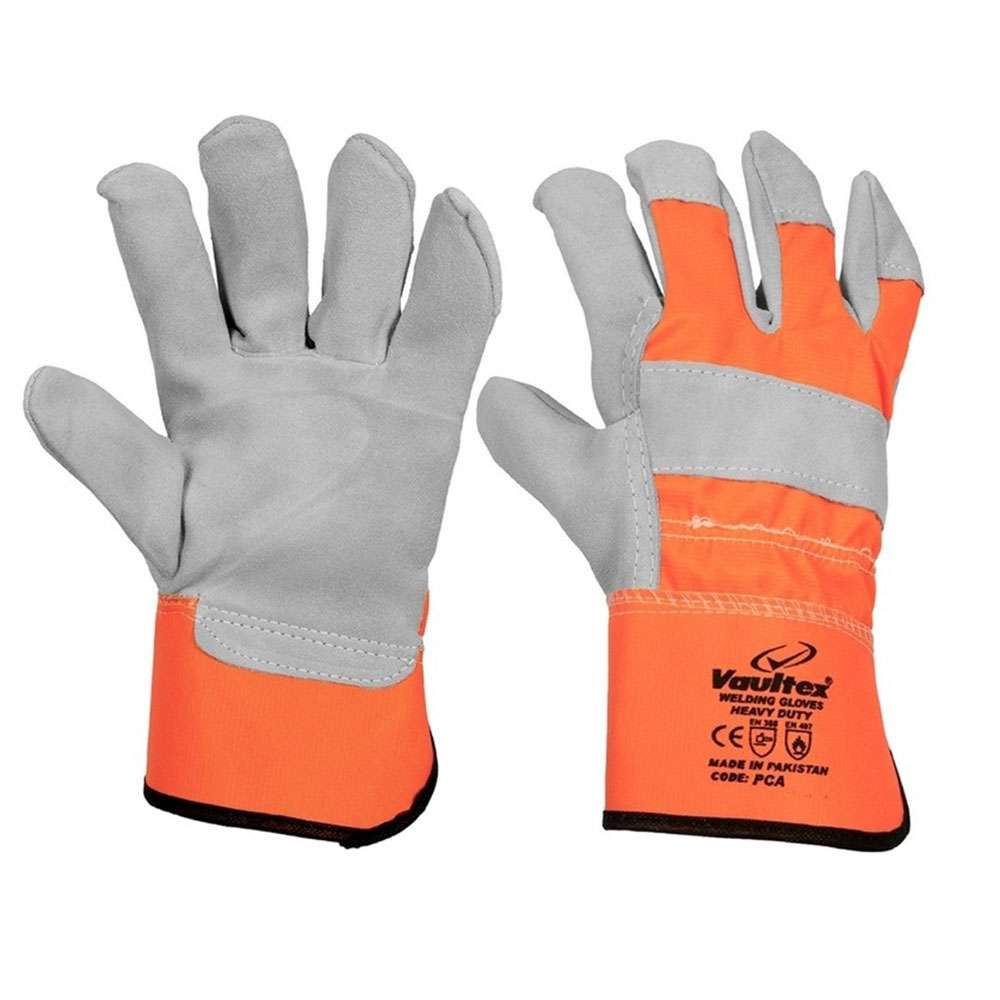 Vaultex PCA Single Palm Leather gloves Orange & Grey, 12Pair/Pack 2