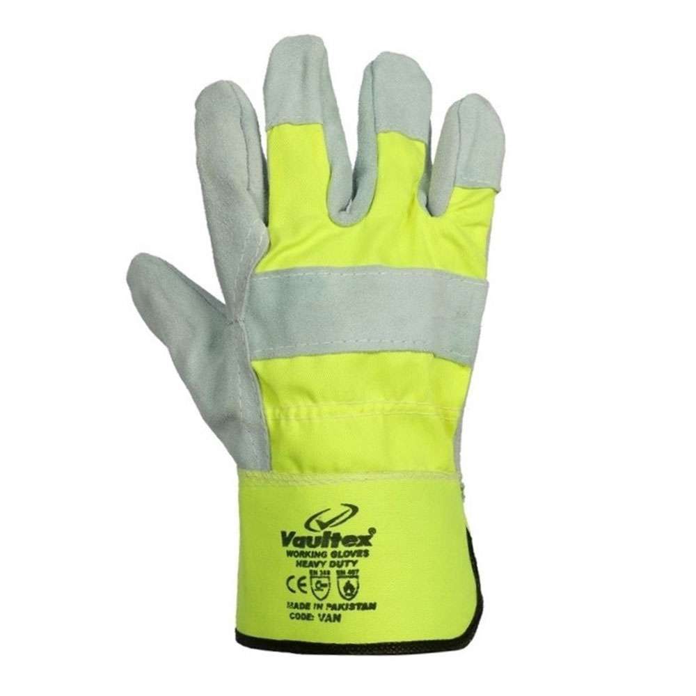 Vaultex VAN Single Palm Leather gloves Yellow & Grey, 12Pair/Pack