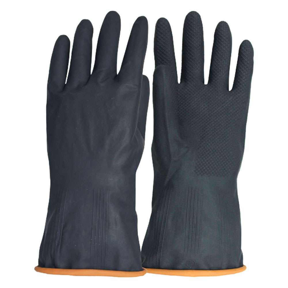Vaultex VS101 latex Rubber gloves Color Black, Size 30 CM, 840gm/Pack, 12Pair/Pack