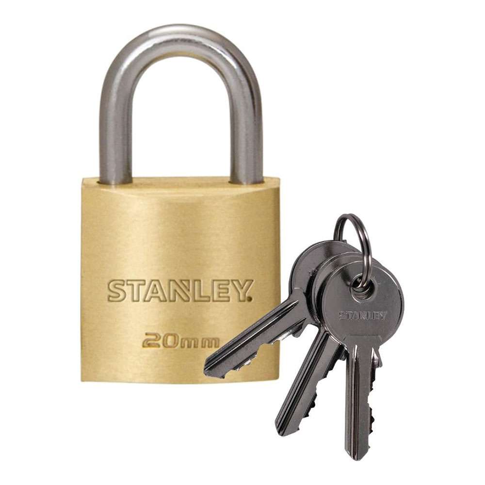 Stanley SAL-S742-028 Padlock Brass 20mm Standard Shackle 3 Keys 0