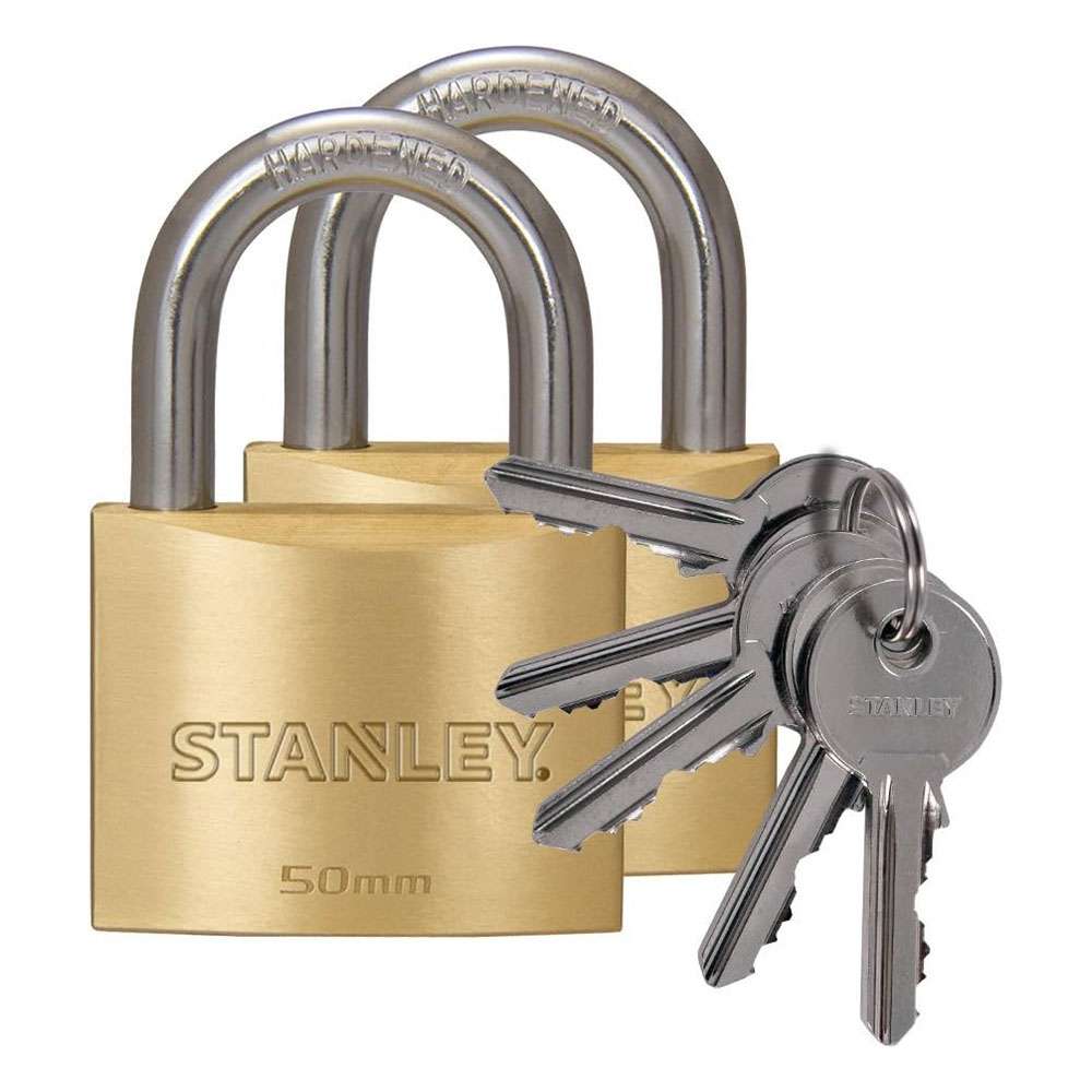 قفل نحاسي من ستانلي قياس (50mm) موديل (SAL-S742-037) بثلاث مفاتيح مكون من (2Pcs/Pack) قطعتين 0