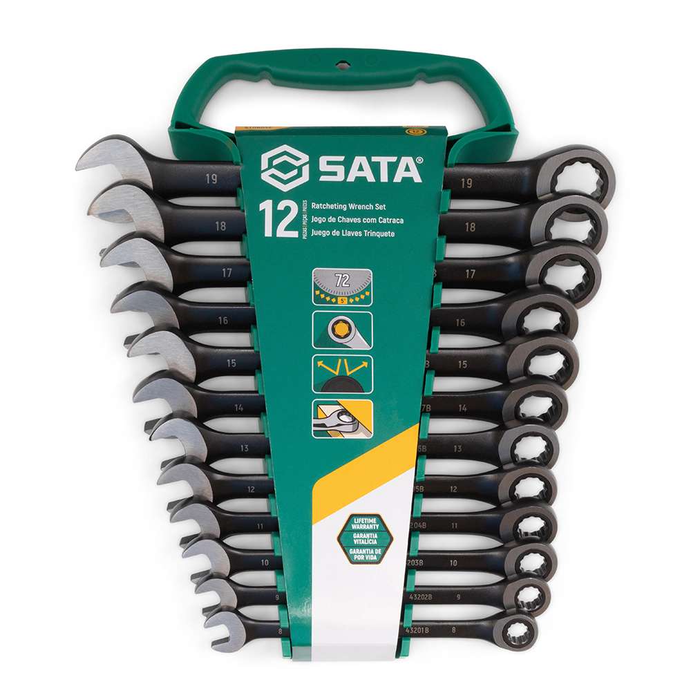 SATA ST08032 12-Piece Metric Combination Ratcheting Wrench Set - Black Edition 1