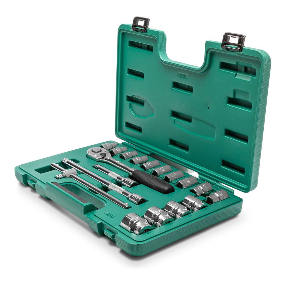 مجموعة مقابس مترية اثنا عشرية من ساتا قياس (1/2") مكونة من (18) قطعة موديل (ST09204SJ) 1