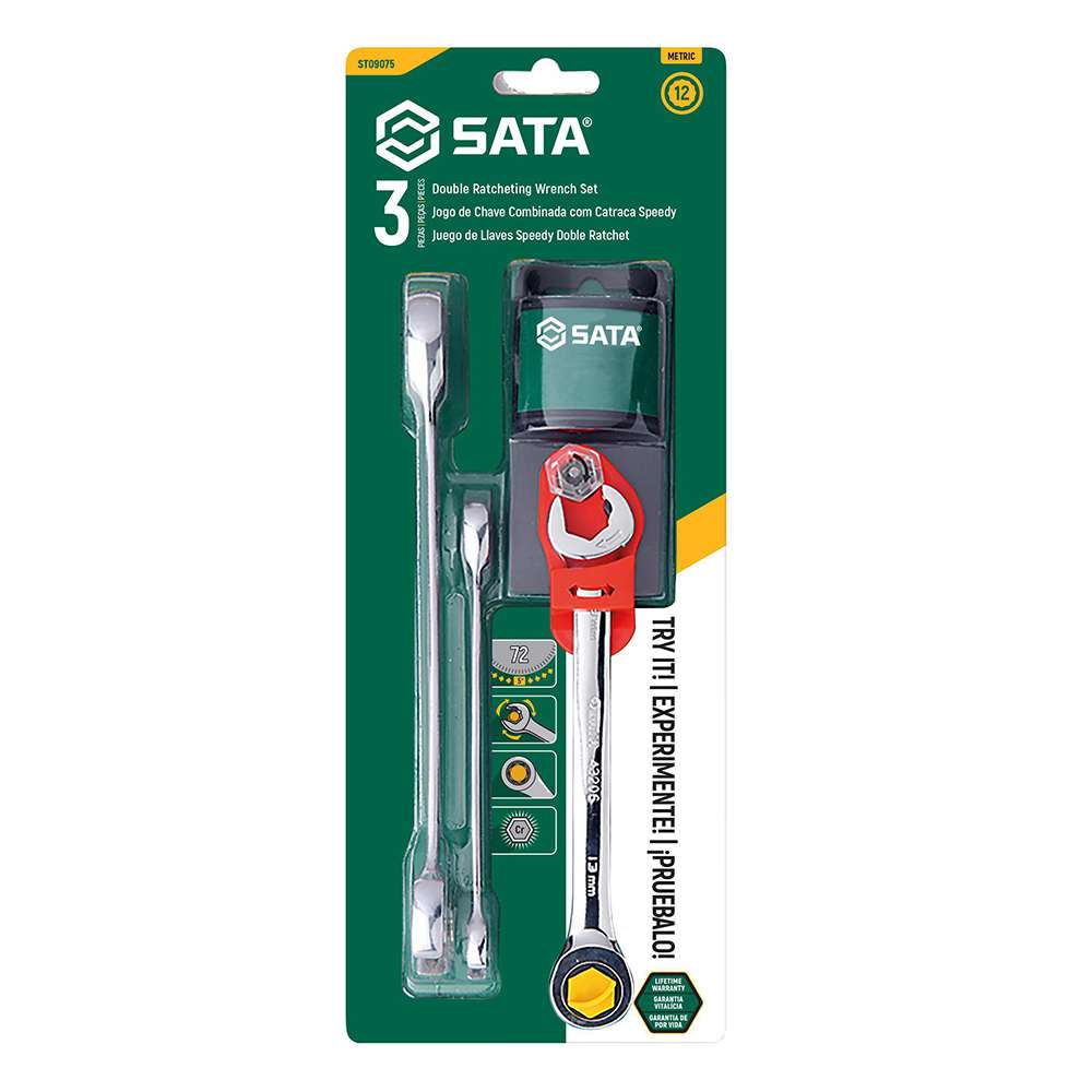 SATA ST09075 3-Piece Metric Double Ratcheting Wrench Set 0