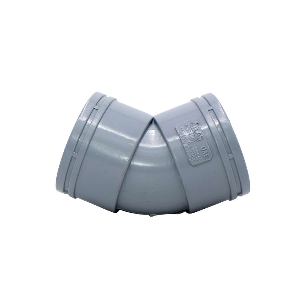 كوع بلاستيكي (UPVC) من أطلس (Atlas) بزاوية (45) درجة قياس (50mm) يعمل بدرجات حرارة عالية (140F) يباع بالقطعة 1