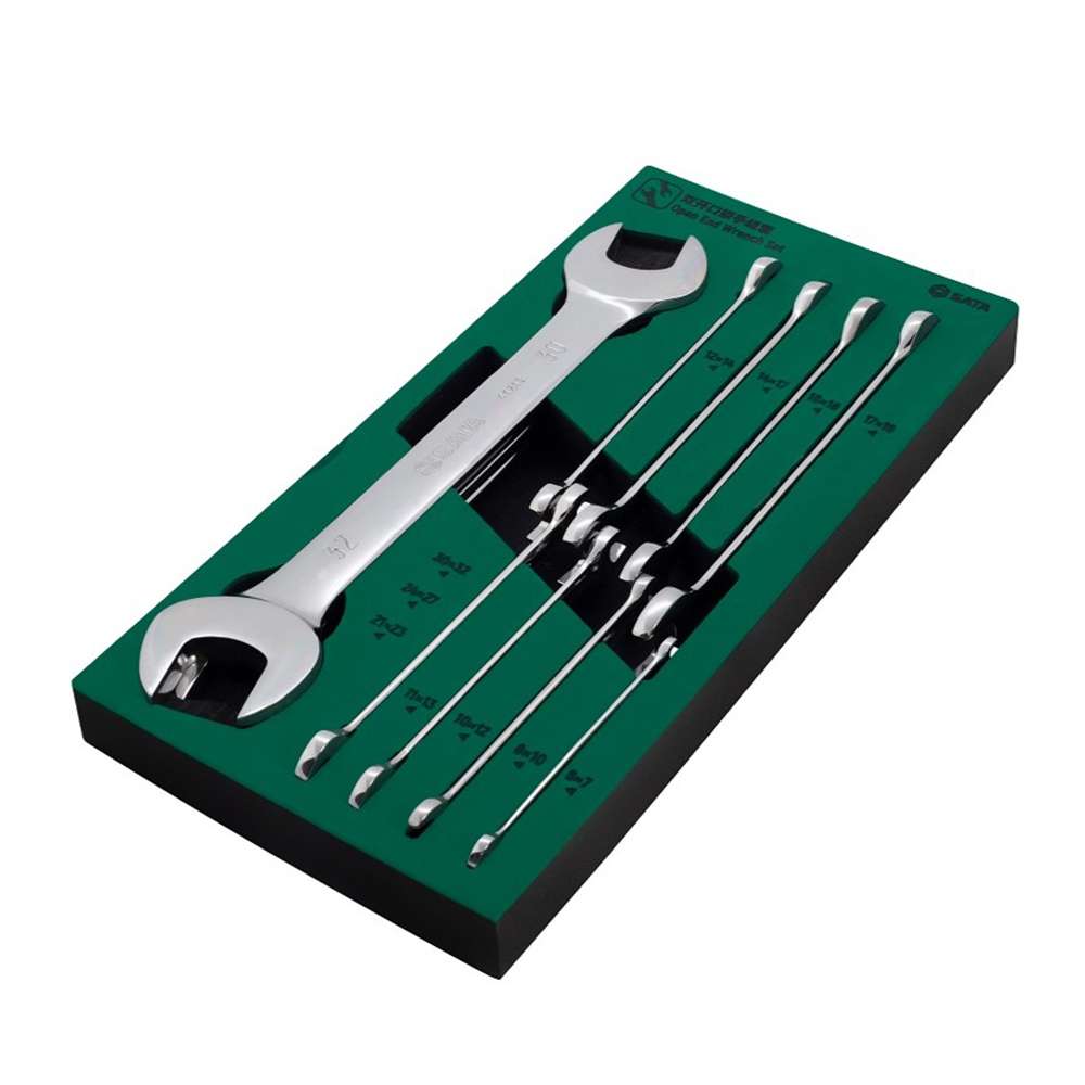 SATA GL09904 10-Piece Metric Open End and Combination Ratcheting Wrench Tray Set 1