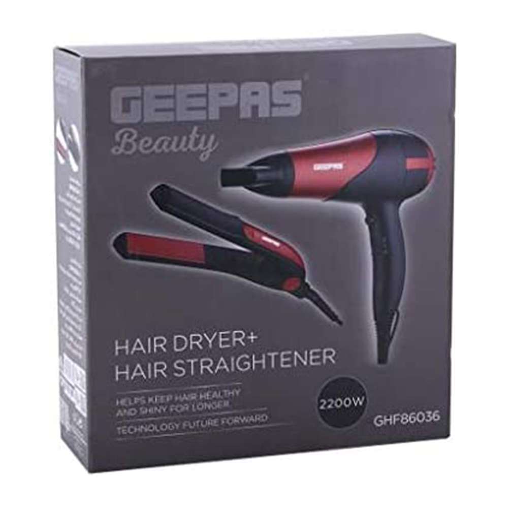 Geepas Hair Dryer & Hair Straightener 360 Degree Swivel Cord & Hanging Loop 2200W 7