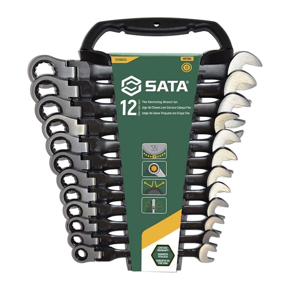 SATA ST08033 12-Piece Metric Flex Head Ratcheting Wrench Set - Black Edition 0