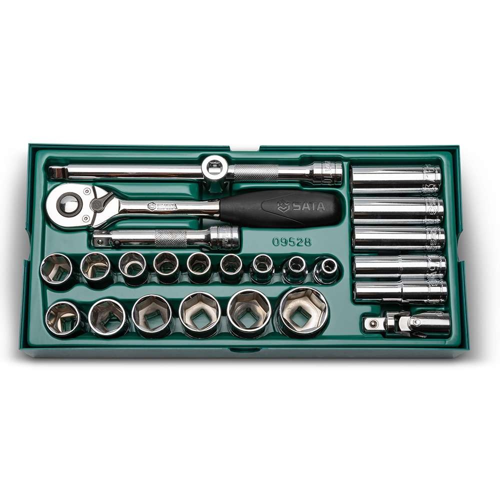 SATA ST09528 25-Piece 1/2" Drive 6 Point SAE Socket Tray Set 0