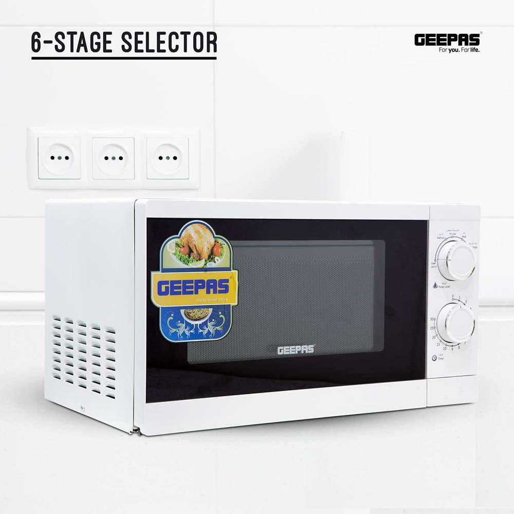 Geepas 20L Microwave Oven with 6 Stage Level Selector Defrost & Speedy Settings1200W 1