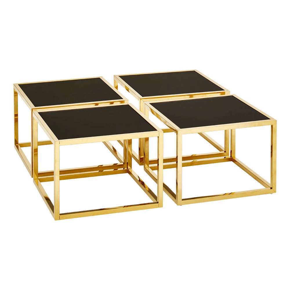 Black Glass Stainless Steel Gold Coffee Table with Four Nesting Tables 3