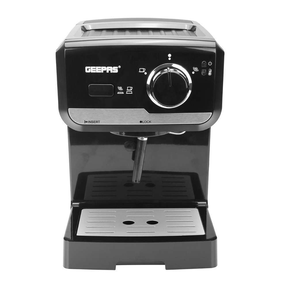 Geepas 1.5L Cappuccino Maker 2 Cups & Dual Stainless-Steel Filters15 Bar Brewing Pump Pressure 1140W 0