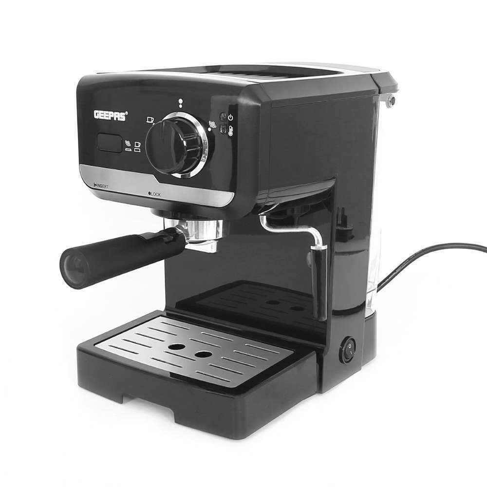 Geepas 1.5L Cappuccino Maker 2 Cups & Dual Stainless-Steel Filters15 Bar Brewing Pump Pressure 1140W 2