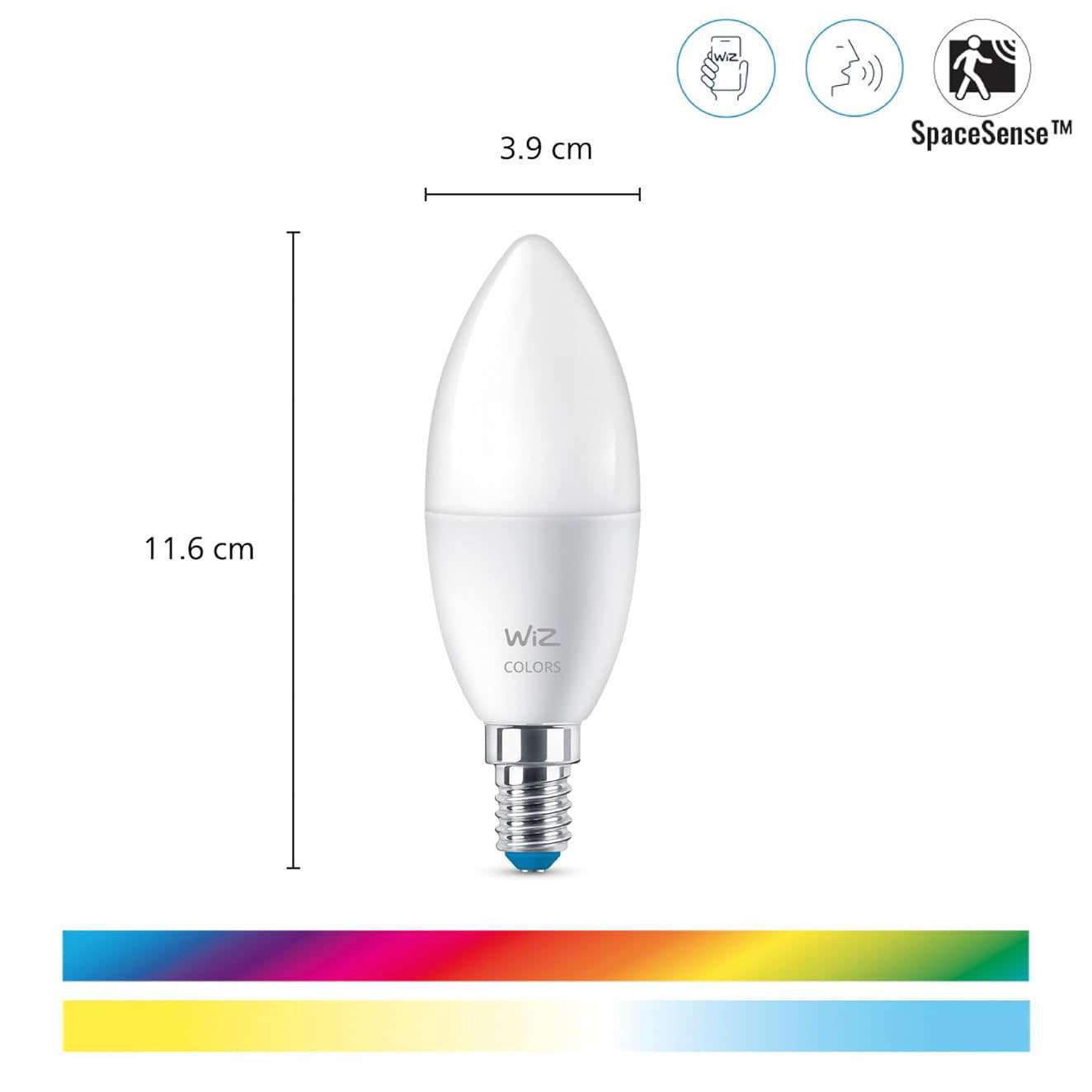 لمبة ليد ذكية متغيرة اللون (WiZ) واي فاي و بلوتوث استطاعة (40W) بقاعدة (E14) نوع (C37) ضمن عبوة واحدة 2
