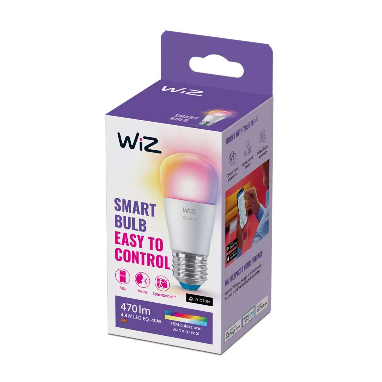 WiZ Smart Wi-Fi & BLE LED Bulb P45 E27 40W 922-6500K RGB Color Changing – 1 Pack 2