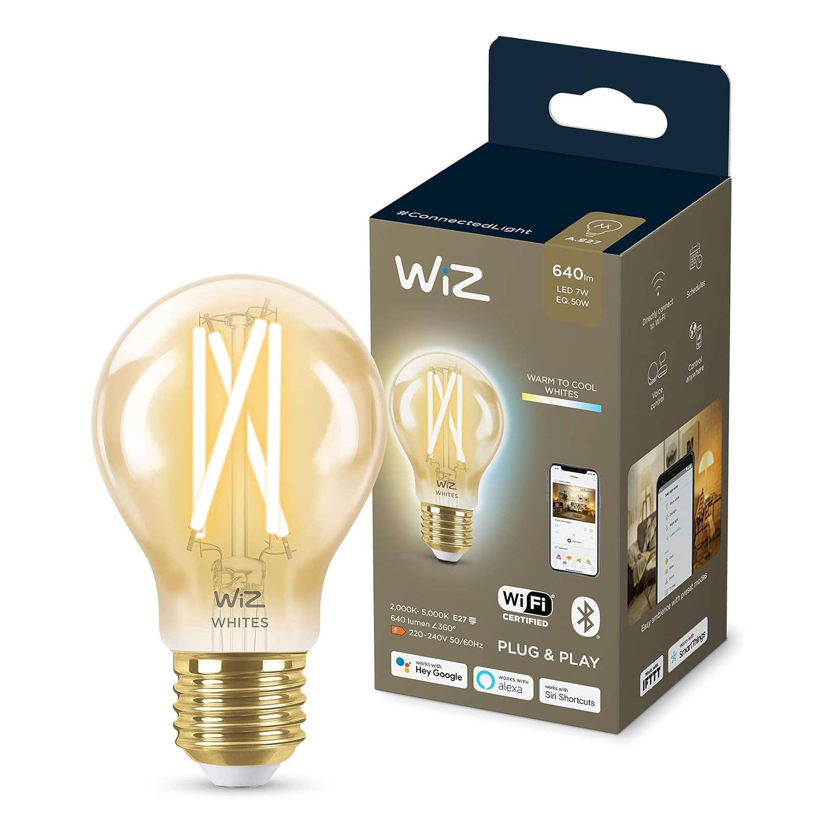 WiZ Smart Wi-Fi & BLE LED Bulb A60 E27 50W 920-5000K Amber – 1 Pack 0