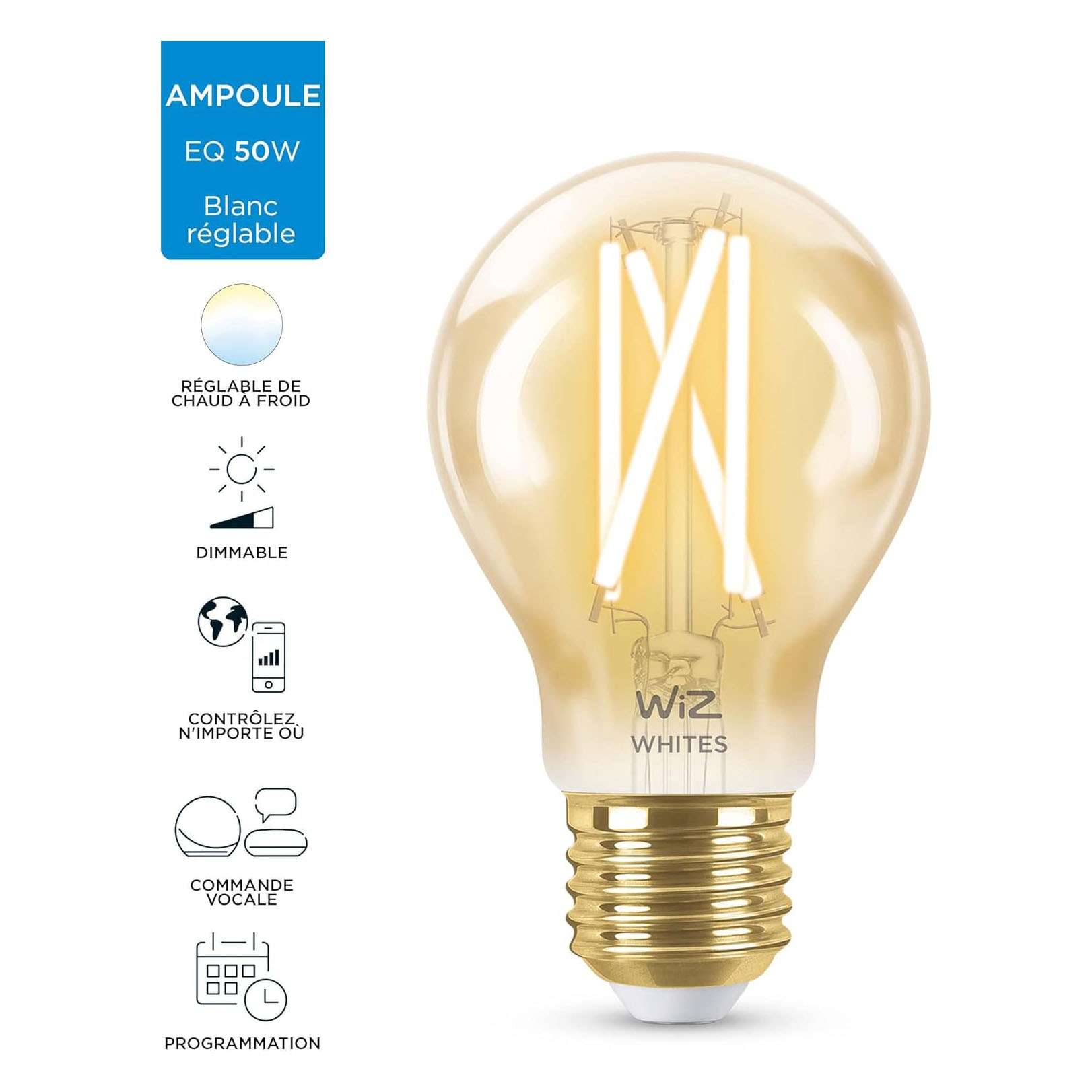 WiZ Smart Wi-Fi & BLE LED Bulb A60 E27 50W 920-5000K Amber – 1 Pack 3