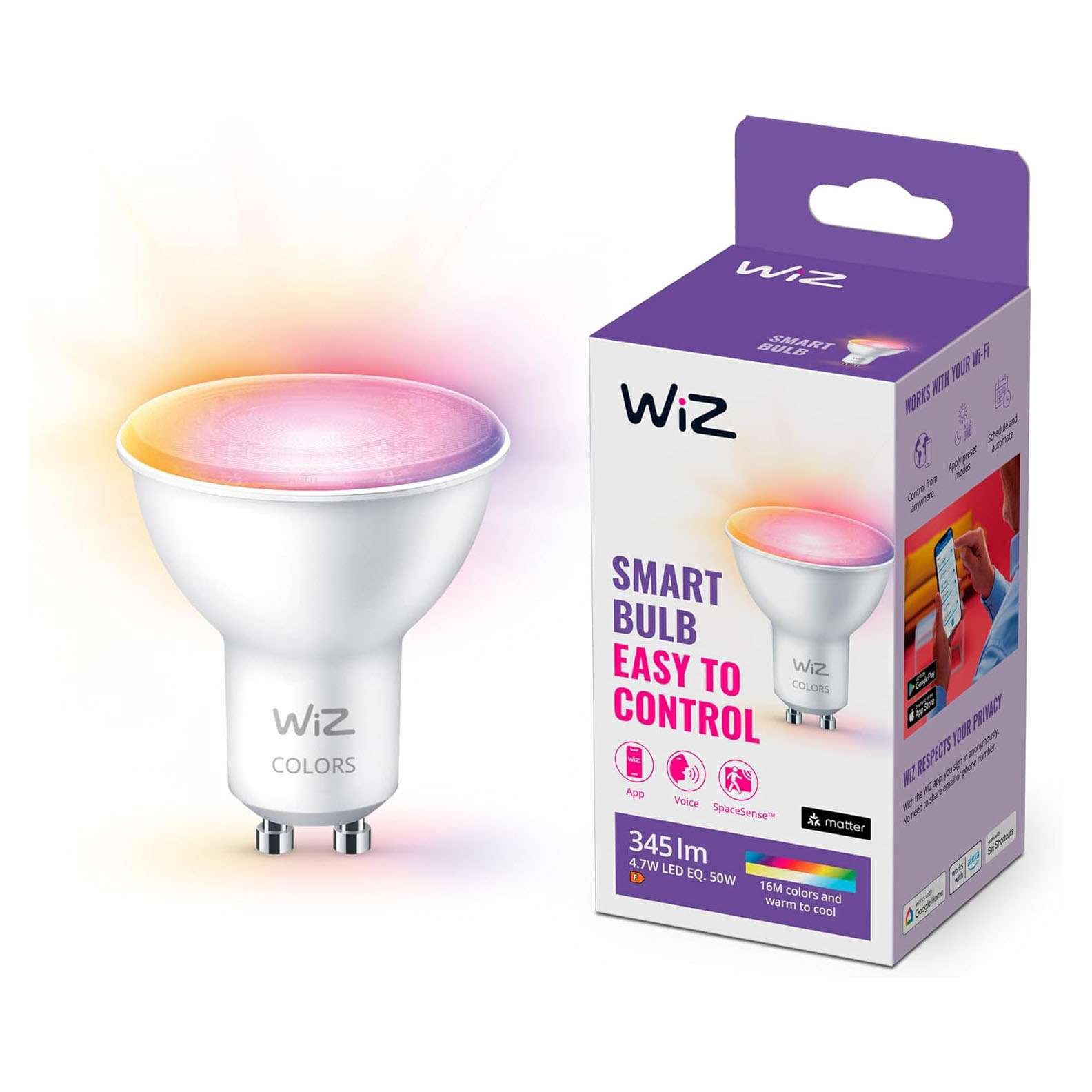 WiZ Smart Wi-Fi & BLE LED Bulb GU10 50W 922-6500K RGB Color Changing – 1 Pack 0