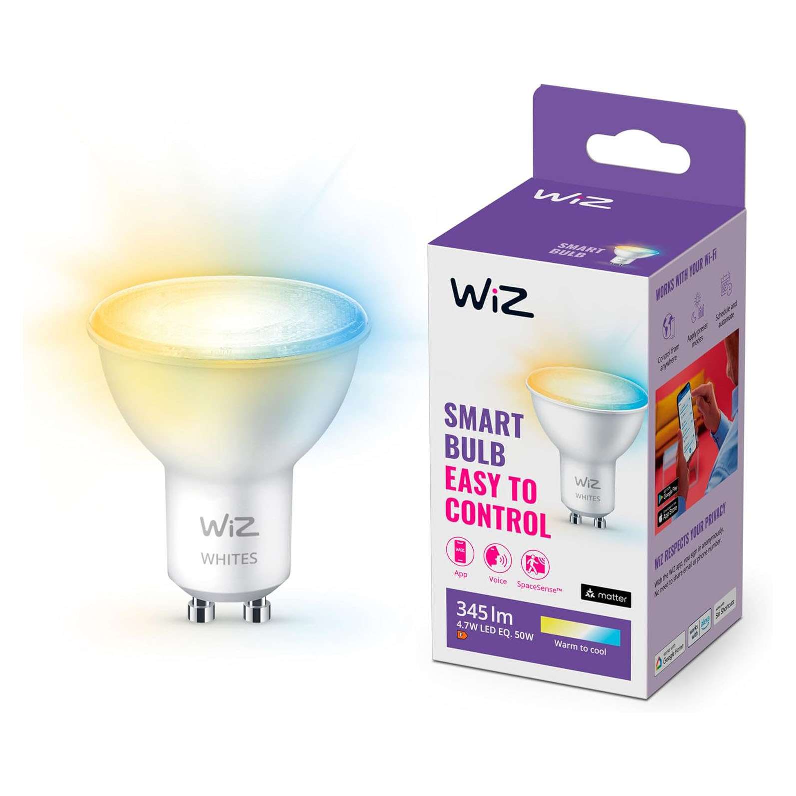 WiZ Smart Wi-Fi & BLE LED Bulb GU10 50W 927-6500K Tunable White – 1 Pack 0