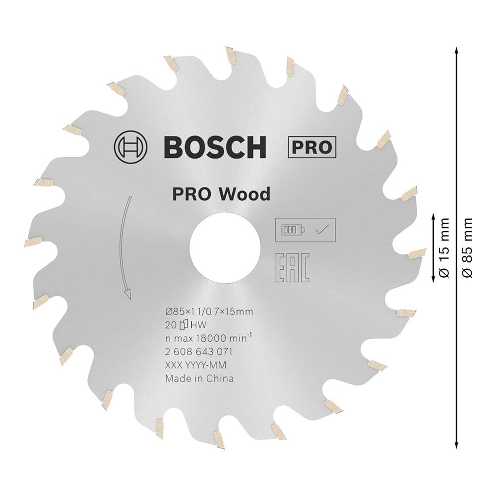 Bosch 2608643071 20 Teeth 85 x 15 x 1.1mm 1 x Wood Circular Saw Blade 3