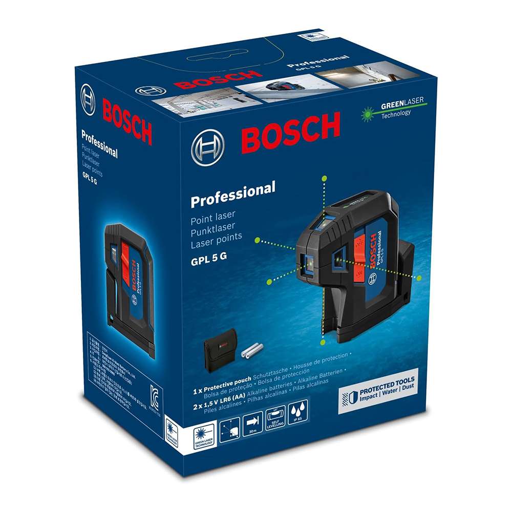 Bosch GPL 5 G 5-Point Laser Level with IP65 Protection and Mounting System - Green 5
