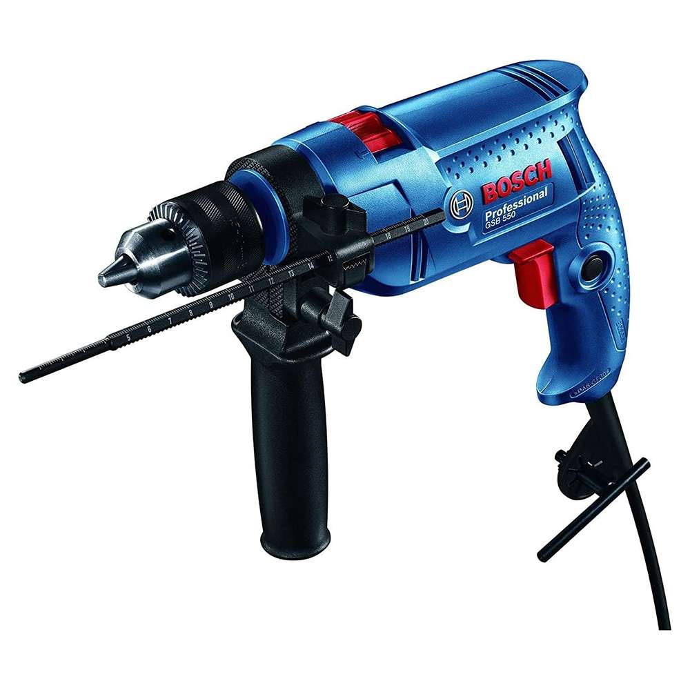 مثقاب بوش (GSB-550) الاحترافي الصدمي استطاعة (550W) مزود بظرف (13mm) وصندوق أدوات