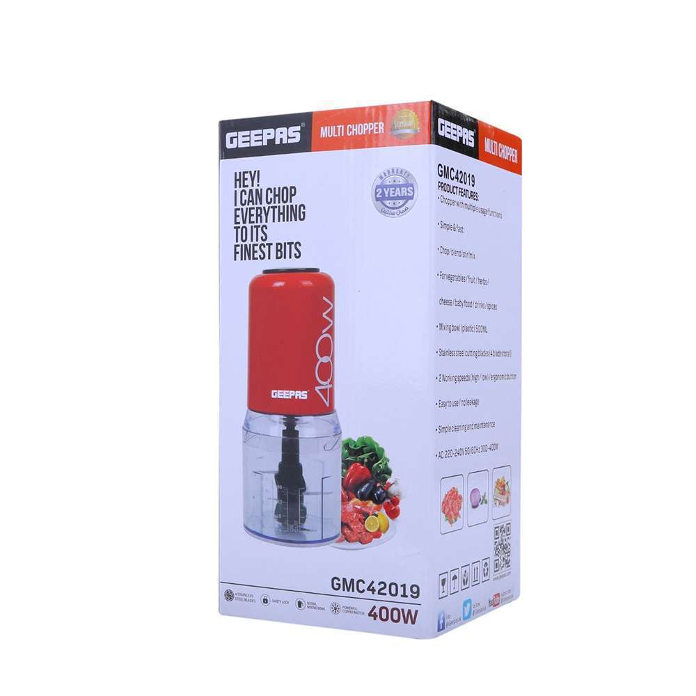 Geepas Electric Multipurpose Chopper with 4 Detachable Bi-Level Blades 400W 4