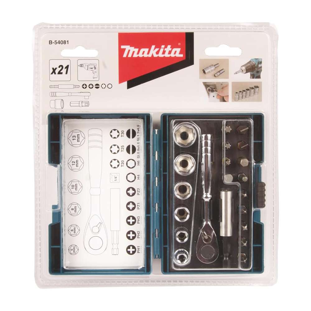 Makita B-54081 Screw Bit & Socket Set with Rachet Handle - 21 Pcs/Set 2