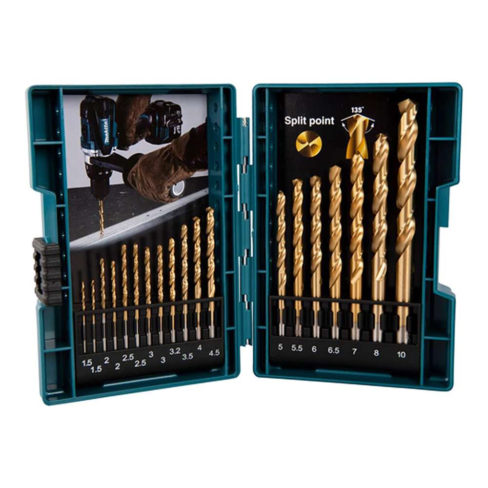 Makita B-67795 10mm Straight HSS-TiN Drill Bit Set - 19 Pcs/Set 0