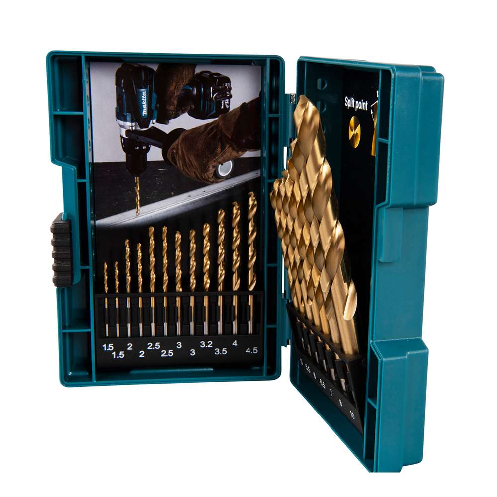 Makita B-67795 10mm Straight HSS-TiN Drill Bit Set - 19 Pcs/Set 1