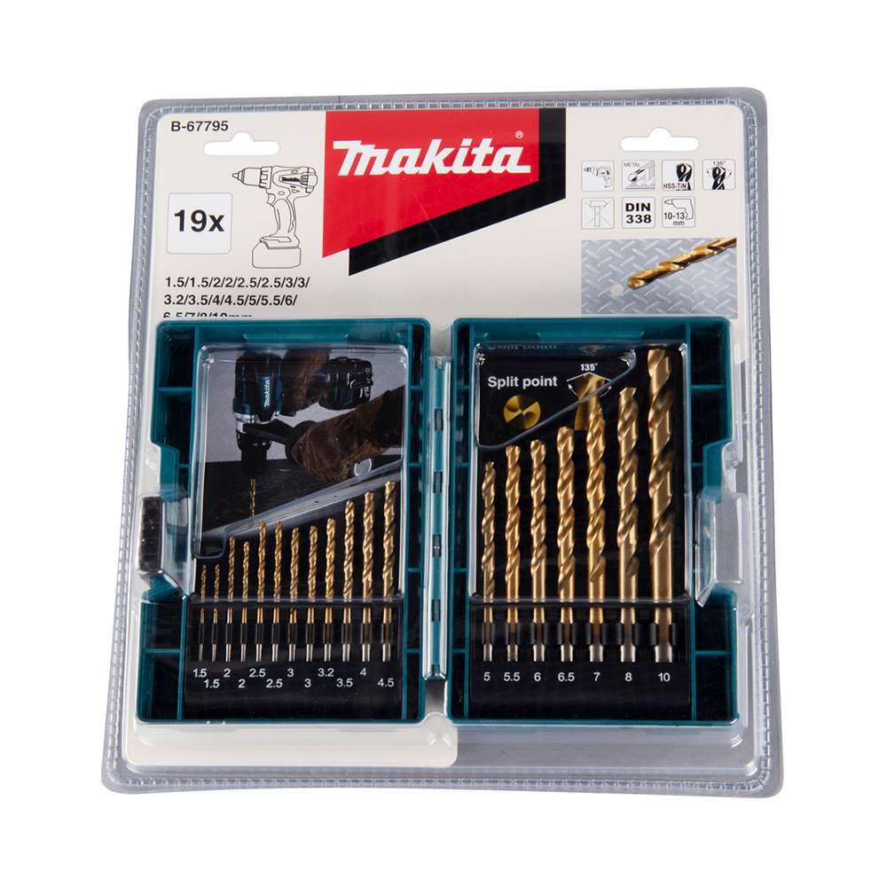 Makita B-67795 10mm Straight HSS-TiN Drill Bit Set - 19 Pcs/Set 2