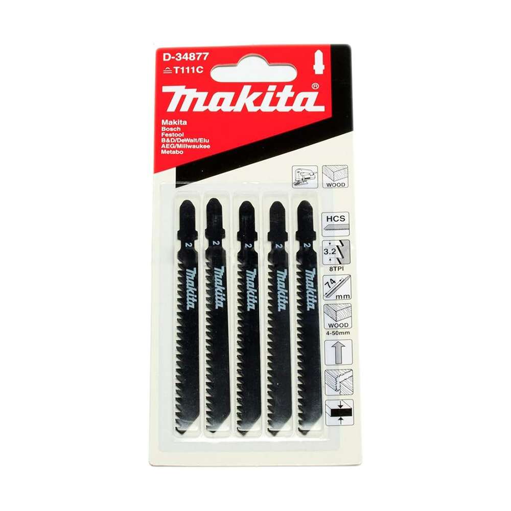 Makita D-34877 74mm 8 TPI Jigsaw Blades for Wood - 5 Pack 0