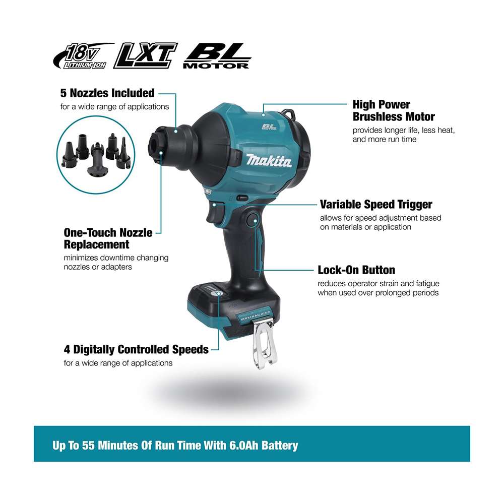 Makita DAS180Z 18V 18Kpa Cordless Dust Blower - Tool Only 5